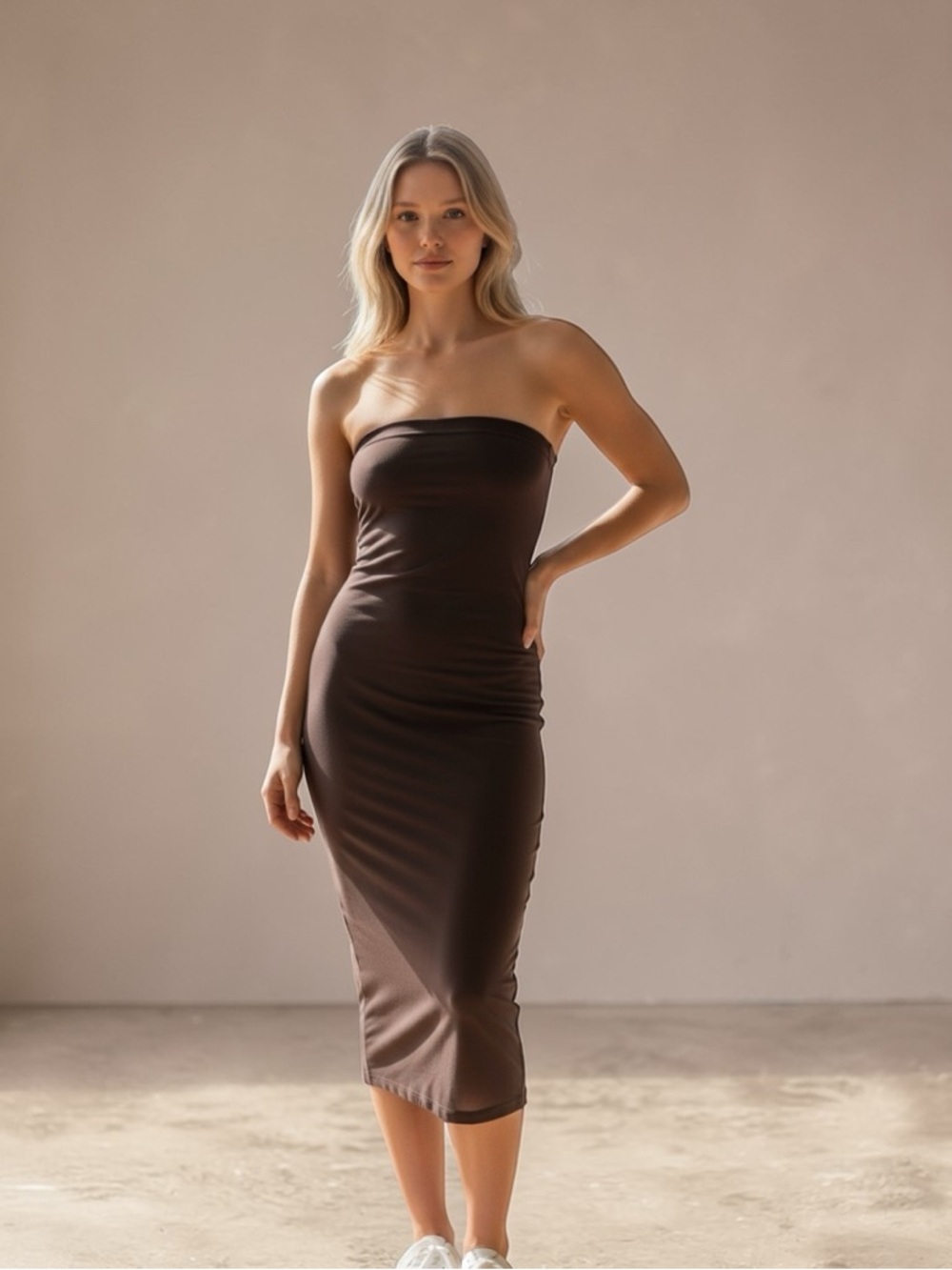 Khy Brown Strapless Sheer Dress